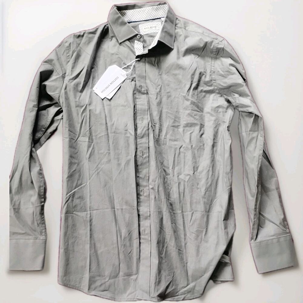 Men's Long Sleeve Button Shirt Gray Alex Vando Large Nwt Cotton Blend